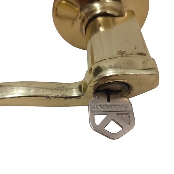 80s Brass French FRONT DOOR KNOB & DEADBOLT Fixtures w 2 Keys Gold Retro Handle - Picture 5 of 16